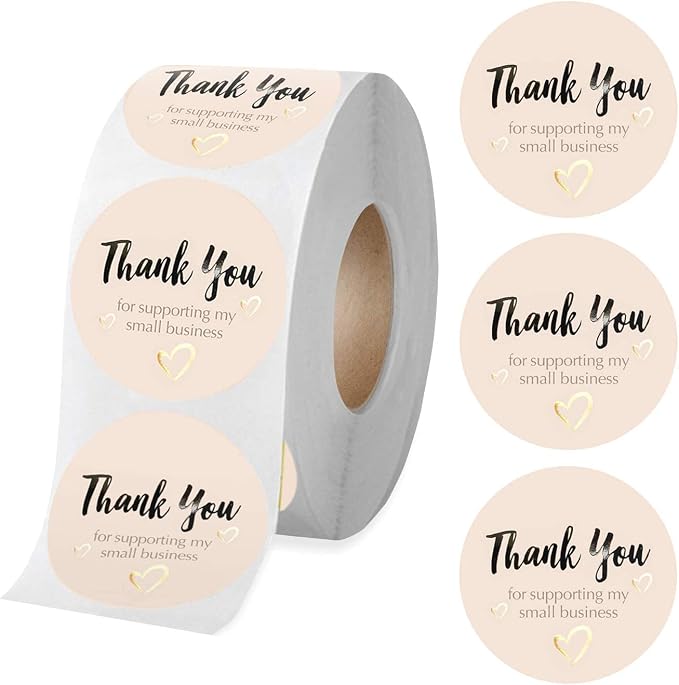 EasyKart Labels 4000 Pcs Thank You Stickers Rolls, 1.5 Inch Round | Gold Foil Thank You Seal Stickers | Pastel Peach Color with UV Effect