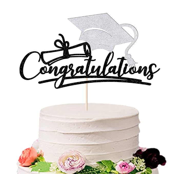 Congratulations 2026 Graduation Cake Topper,Congrats Grad Cake Decor - 2026 High School/College/Senior Graduation Party Decorations Supplies (Black and silver)