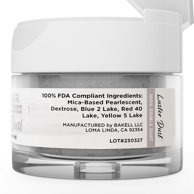 Luster Dust - Nu Silver (4g 1x Jar) | Edible Vegan Dust & Paint for Cake Decorating, Ice Cream, Desserts, Cocktails and Beverages by Bakell