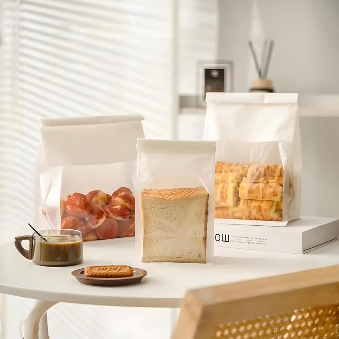 100 Pcs Bread Bags with Tin Tie, Loaf Bags Made Of White Cotton Paper, Storage Packing Bag with Clear Window for Bakery, Cafe, Homemade Bread, Mini Size 3.9 Inch
