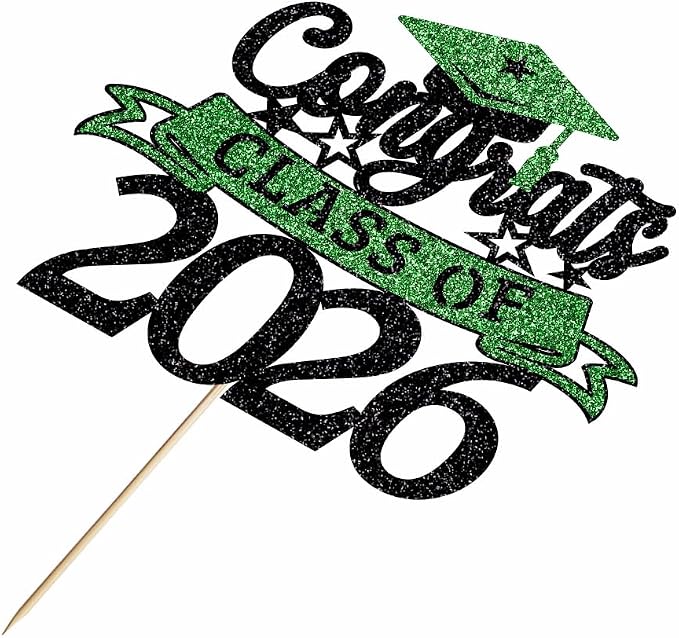 Glitter Class of 2026 Cake Topper，Congrats Grad Decorations， 2026 Happy Graduation High School/College/University Graduation Party Supplies