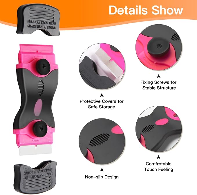 Razor Blade Scraper Tool Kit - 2Pack Razor Scrapers & 20Pcs Extra Blades | Plastic Paint Scraper Tool, Razor Scraper Tool for Glass Top Stove, Paint Scrappers for Cleaning Window, Cooktop, Oven, Floor