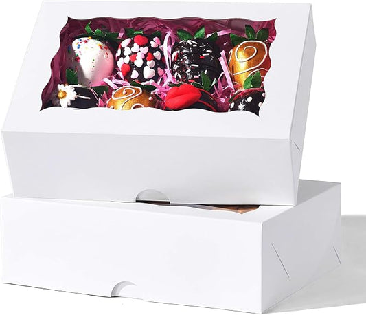 8x6x2.5 Inch 50PCS Baking Boxes with Window for Pastry,Treat,Macaron,Dount,Cookies,Chocolate Covered Strawberries,White Bakery Boxes Strawberry Boxes,Muffins