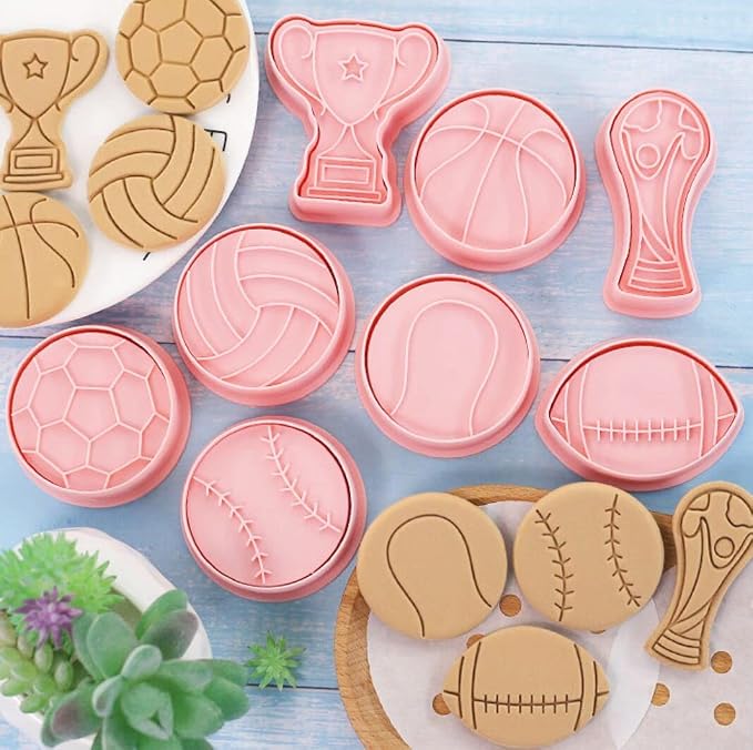 8-Piece Cute World Cup Cookie Cutters - Plastic Football & Rugby Mould Set - Baking Kitchen Tools