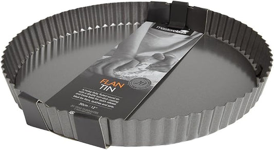 MasterClass Large Tart Tin, Fluted Quiche Pan with Loose Base and PFOA Free Non Stick, Robust 1 mm Thick Carbon Steel, 30 cm (12 Inch)