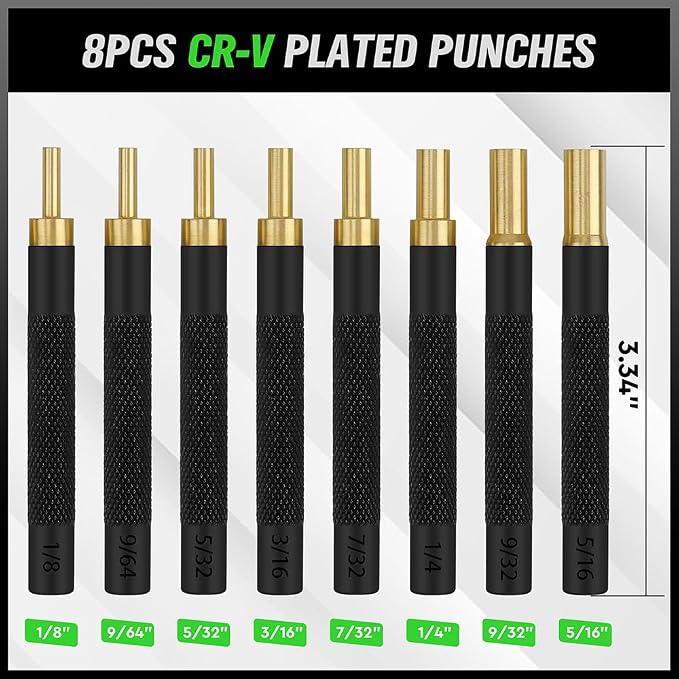 SWANLAKE 22PC Punch Set and Hammer with Brass, Hollow, Steel, Plastic Punches, Brass Punch for Maintenance