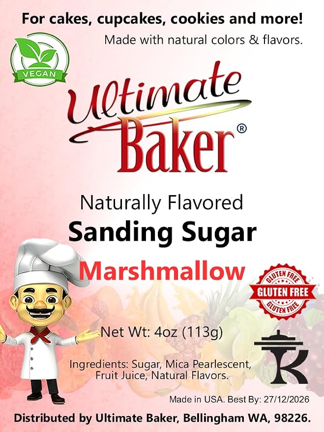 Ultimate Baker Flavored Sanding Sugar (1x4oz) - Burst of Flavor & Color for Cakes, Cookies & More, All-Natural, Perfect for Baking & Decorating or as a Flavored Coffee Sugar (Marshmallow)