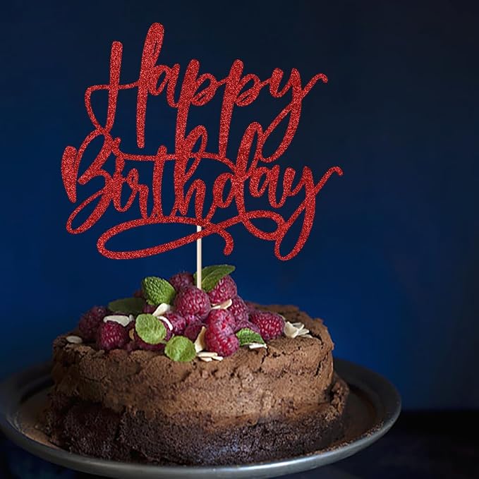 Kaoenla Happy Birthday Cake Topper,Red Glitter handwork Happy Birthday Cake Decoration Suitable For Anniversary/Birthday Party Decor