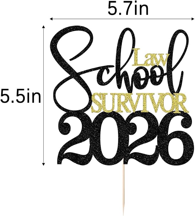 Black Gold Glitter Law School Survivor 2026 Cake Topper, Congrats Lawyer Cake Decoration, 2026 Law School Graduation Party Supplies