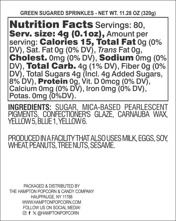 Green Sanding Sugar Green Sprinkles 11.28 oz, Green Sugar Sprinkles, Sanding Sugar For Cookie Decorating, Green Sanding Sugar For Baking, The Hampton Candy Company