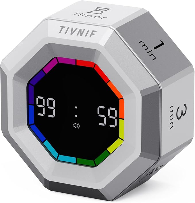 Visual Timer for Kids Kitchen Timer Pomodoro Magnetic Visual Countdown | Smart Gravity Sensing Timer with Large Display Loud Alarm for Study Cooking Classroom Homework Time Management