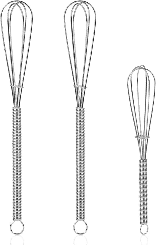 NileHome Mini Whisks Stainless Steel Whisk Set 5" 7" 7"Kitchen Small Wisk Balloon Wire Tiny Whisks for Cooking, Whisking, Blending, Beating, Stirring 3 Pack