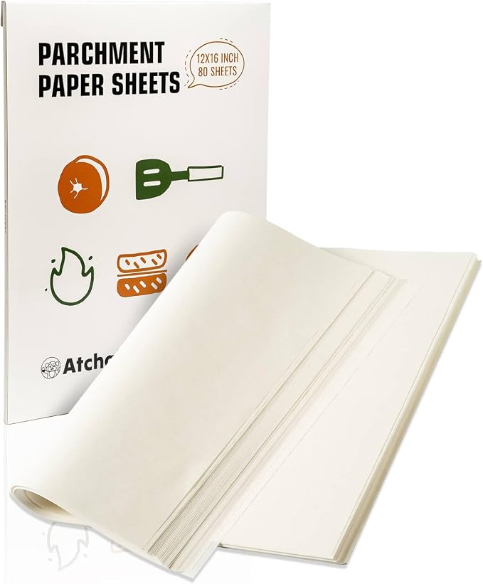 12x16 Parchment Paper Sheets – 80 Precut, Unbleached, Non-Stick Sheets for Half Baking Sheet, Flat-Packed (No Folds/Creases) & Oven Safe, Gift Box for Baking, Air Fryer & Microwave