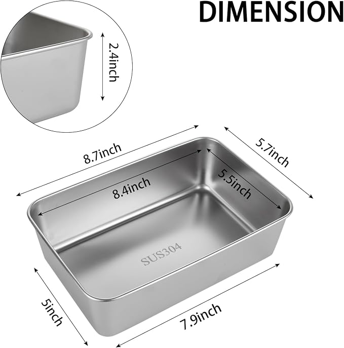AKOLAFE 6PCS Stainless Steel Loaf Pan 8.5x5.5 Inch Banana Bread Pans for Homemade Breads Baking Pan for Oven Metal Meatloaf Pan Sandwich Bread Loaf Pans for Baking Bread Tin for Bakings Meat Loaf Cake