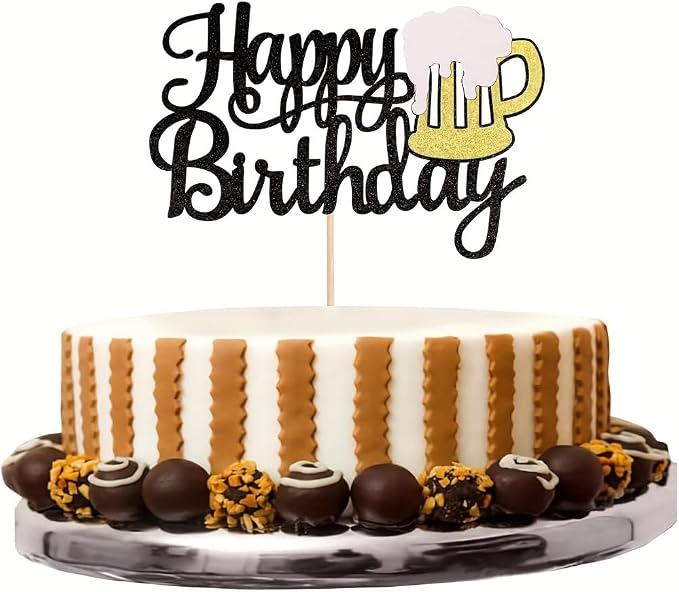 FBQ Happy Birthday Beer Mug Cake Topper DIY Beers Festival Themed Baby Shower Boys' Party Decoration Supplies