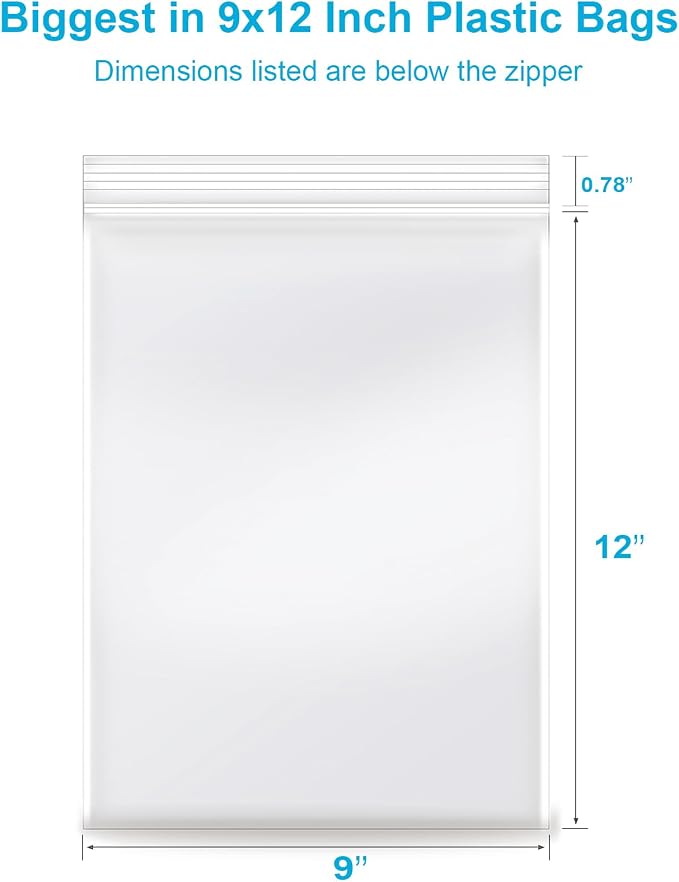 9''x 12'', (Pack of 100) 2 mil Thick Clear Plastic Reclosable Zip Poly Bags with Resealable Lock Seal Zipper for Photo, Jewelry, Bakery, Treats, Travel, Storage, Packaging & Shipping…