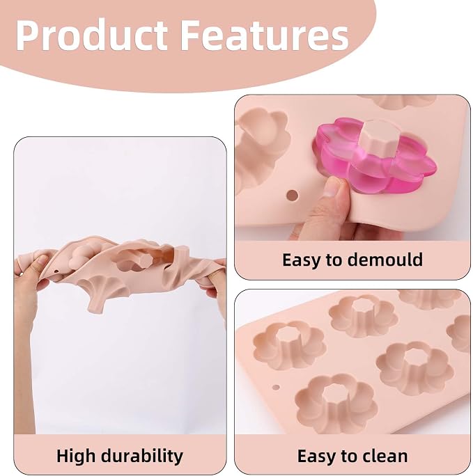 3pcs Silicone Donut Molds for Baking, Flower Round Heart Silicone Donut Maker Pan Set Easy to Demold 6 Cavities Doughnut Mould Baking Trays Supplies for Donuts Bagels Muffins Cakes Biscuit