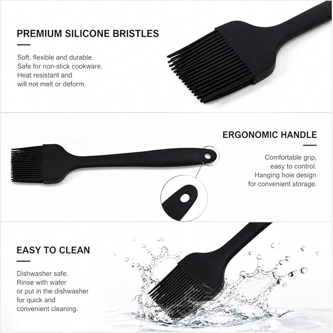 Heat Resistant Silicone Pastry Brush – BPA-Free Black Basting Brush for BBQ, Baking, Cooking, Spreading Butter, Oil, Marinades, 600℉ Safe, Dishwasher Friendly, 2-Pack