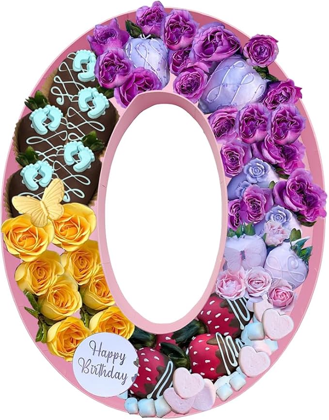 12inch Cardboard Number Fillable Food Tray Box for Charcuterie, Cupcake Arrangement,Birthday Anniversary (Pink 0)