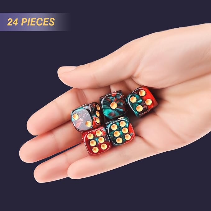 24 of Pack 16MM 6 Sided Dice Set,Two Colours D6 Game Dice Set, 6 Sided Standard Dices for Yahtzee, Bunco or Teaching Math,with Portable Dice Pouch(Red and Green)