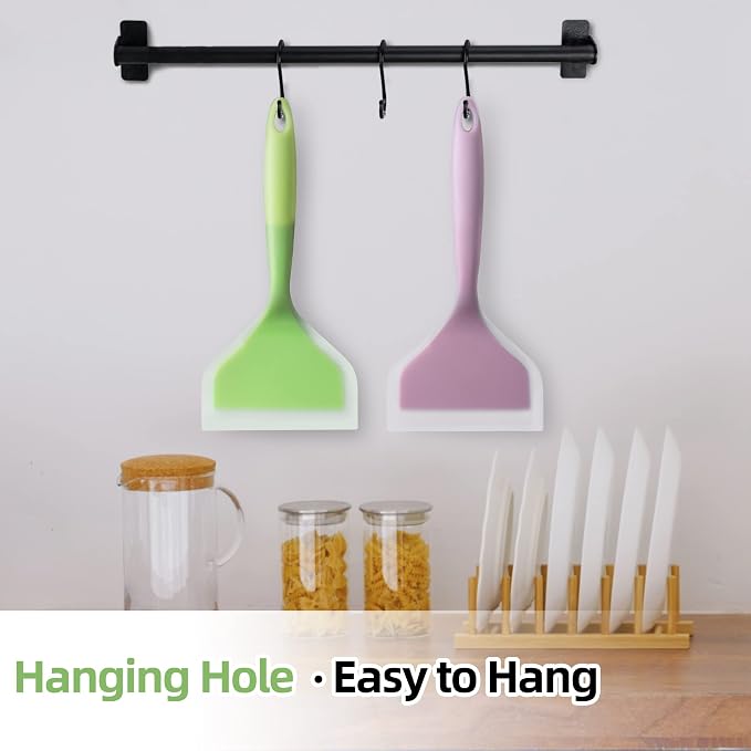 2 Pack Silicone Pancakes Spatula,Wide Pancakes Spatula Turner for Eggs Fish Pizza and Steak Shovel Omelette Spatulas for Nonstick Cookware,Heat Resistant Kitchen Flipper Spatulas for Cooking (GP)