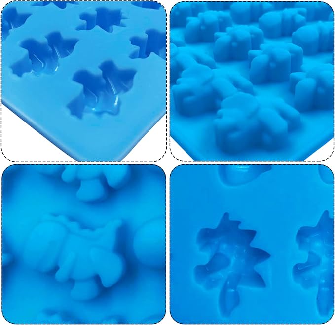 Palksky Mini Dinosaur Silicone Candy molds/Dragon Gummy Bear Mold, Non-Stick Gummie Chocolate Gelatin Tray (4-Pack+4 Droppers) Creates 192 Sweet Snacks Triceratops T-Rex Stegosaurus Brontosaurus