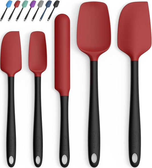Coukre Silicone Spatula Set of 5,High Temperature Resistant, Food Grade Silicone, Dishwasher Safe, for Baking, Cooking (Red Black)