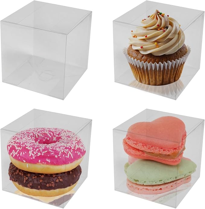 Bssay 50 Pack 3x3x3 Inch Clear Favor Boxes,Transparent Favor Boxes for Wedding, Baby Shower, Party Treats