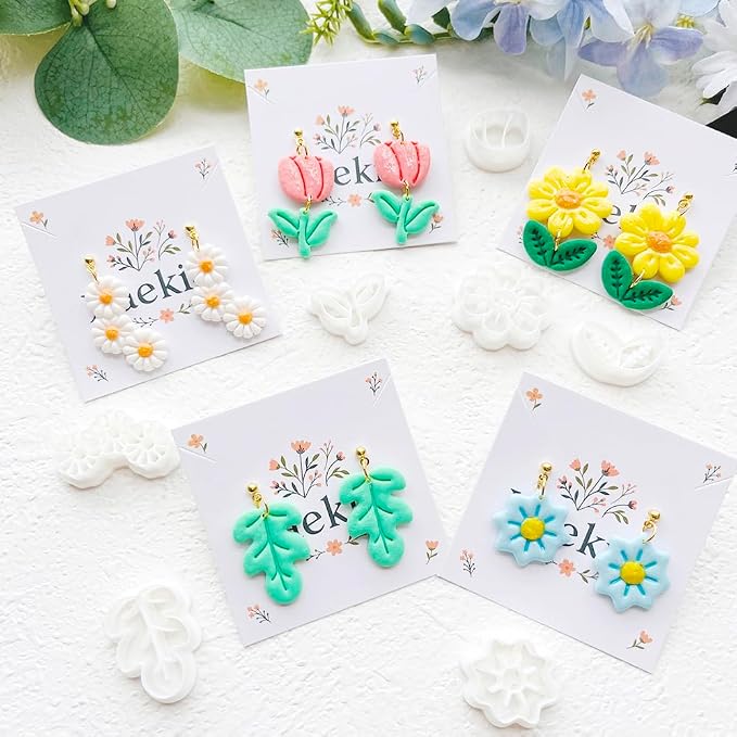 Spring Flower Polymer Clay Cutters Set - 12pcs Tulip, Daisy, Hibiscus, Cherry Blossom, Peony Shapes for DIY Earring Jewelry Making, Soft Clay Crafts, Scrapbooking & Gift Toppers