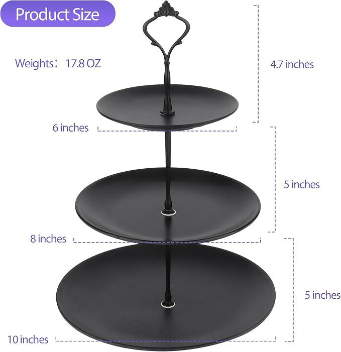 Lucky Will Black Tiered Dessert Serving Tray for Kid's Party Supplies Favors 3 Tier Cupcake Cake Stand for Birthday Tea Afternoon Halloween Christmas Candy Bar