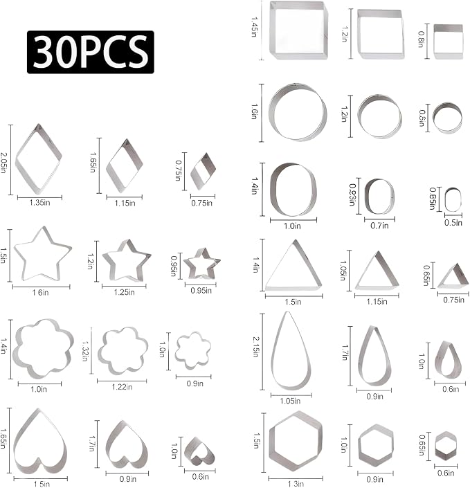 30Pcs Mini Cookie Cutters Set with Box, Small Stainless Steel Geometric Shape Cookie Cutters, Clay Cutters for Kids