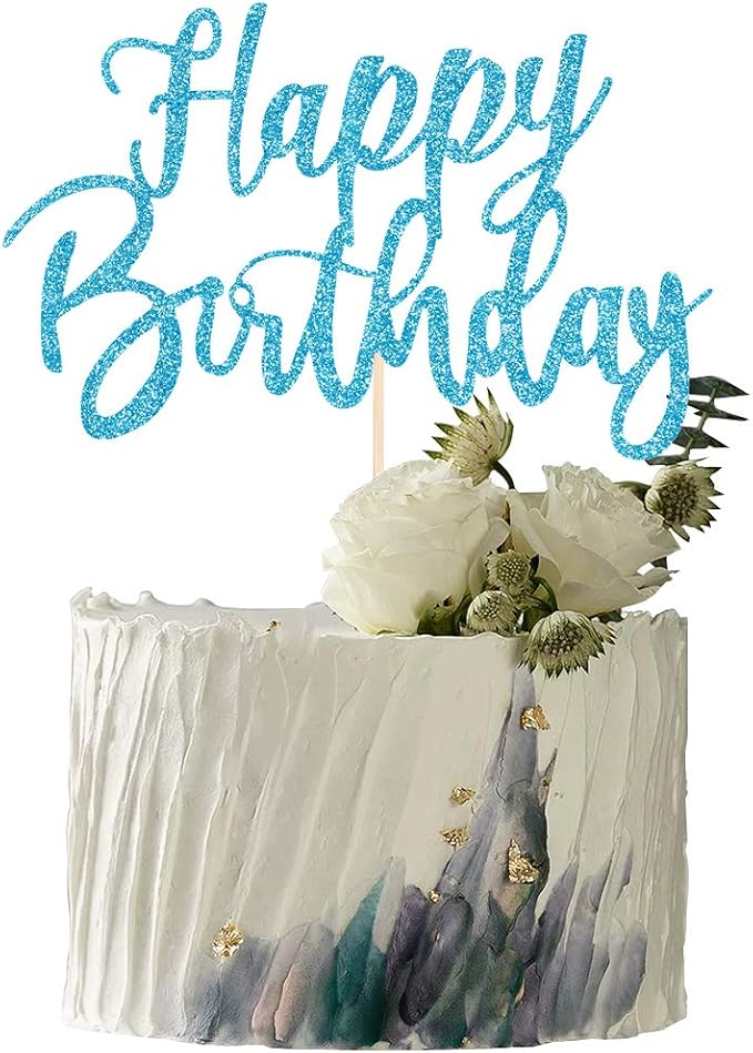 Handmade Glitter happy birthday Cake Topper, Happy Birthday Cake Bunting Decor,Birthday Party Decoration Supplies (Blue)