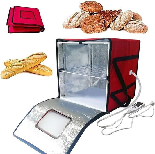 Dough Proofing Box,Household Bread Proofing Bag, Fold Dough Proofer with with Inner Shelf, Temperature Control + Timing Function, for Making Bread(Red,Medium)