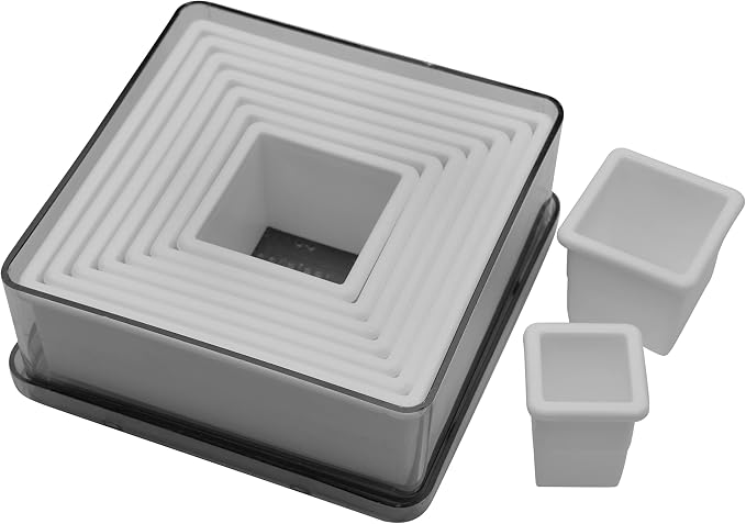 Ateco Plain Edge Square Cutter Set in Graduated Sizes, Durable, Food-Safe Plastic, 9 Pc Set,Blue