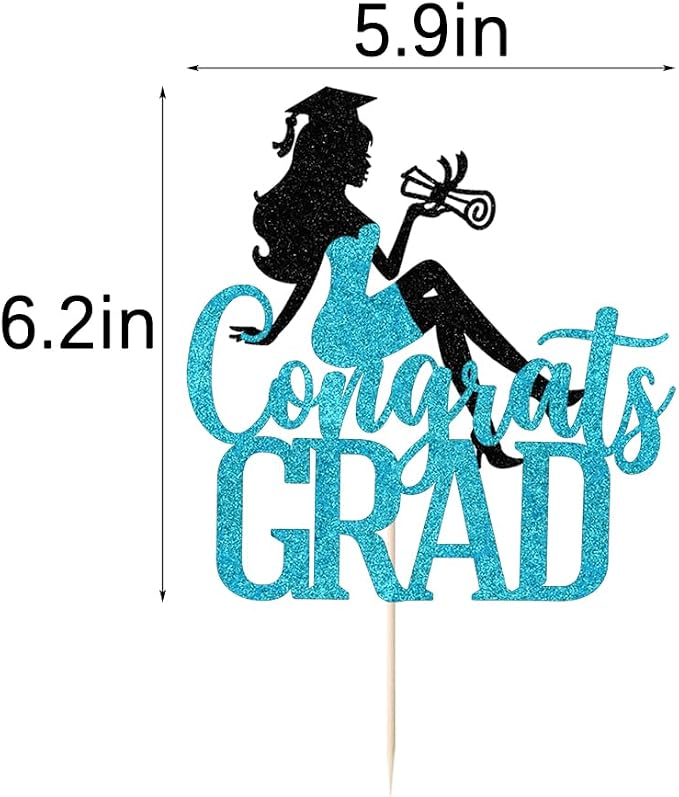 Congrats Grad Cake Topper,2026 Girl Graduation Cake Topper, Congrats Grad Decorations,2026 High School/College/Senior Graduation Party Decorations Supplies(Black and blue)