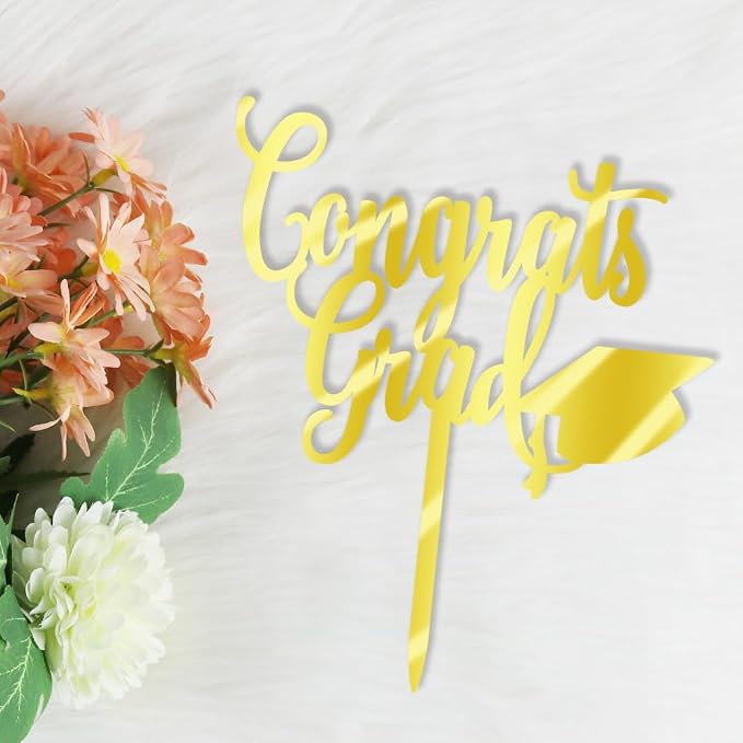 Congrats Grad Cake Topper,2026 Graduation Cake Topper, Congrats Grad Decorations,2026 High School/College/Senior Graduation Party Decorations Supplies. (Congrats Grad Acrylic gold)