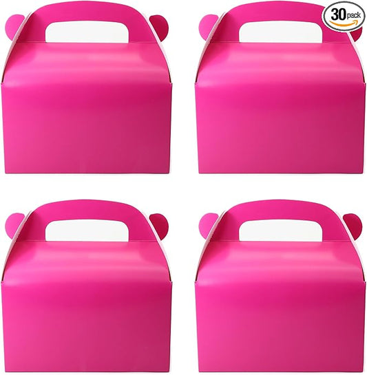30Pcs Hot-Pink Party Favor Treat Boxes Gable Gift Boxes with Handles | Candy Paper Boxes Perfect for Bright Pink Theme Party, Birthday Party Baby Shower Decoration Supplies.
