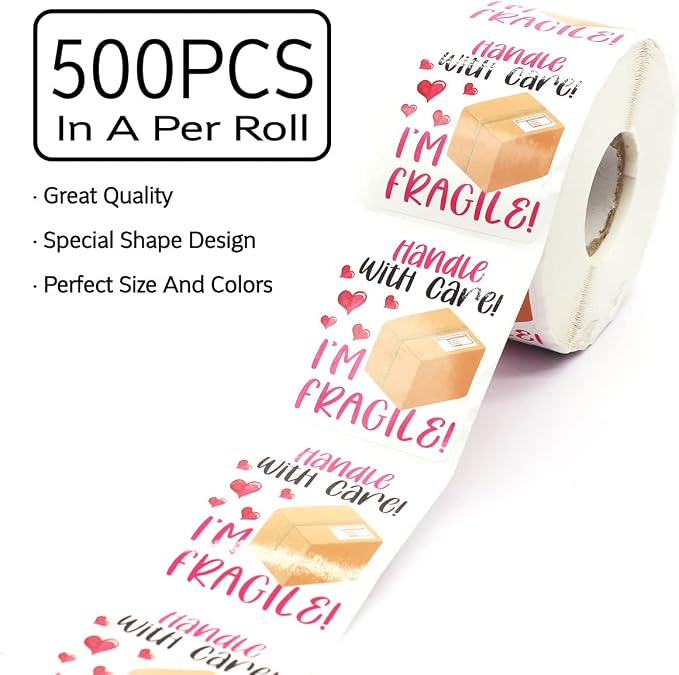 Funny Fragile Stickers,Handle with Care Stickers for Small Business Package Packing 500 Labels Per Roll
