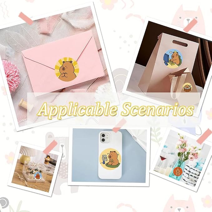 500PCS Capybara Stickers Cute Brown Cartoon Animal Stickers 1 Inch Round Roll for Classroom Prize Party Favors Water Bottle Laptop Luggage Helmet(Capybara)