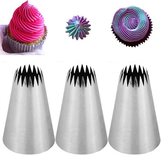 Extra Large Open Star Piping Tip for Swirls, Rosettes, Stars, Cake, Cupcake, and Pastry Decorating, 3 Pcs