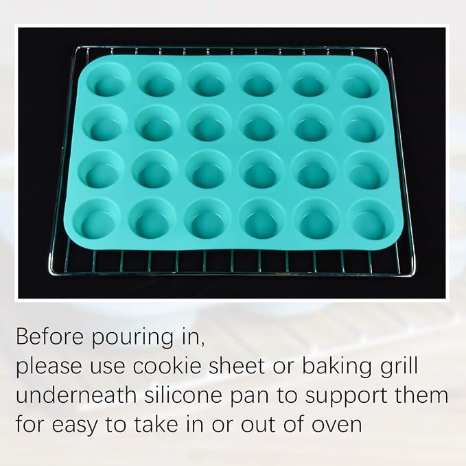 CAKETIME Mini Muffin Pan 24 Mini Cupcake Pans Silicone Molds Food Grade Silicone Muffin Pans for Baking Pack of 2