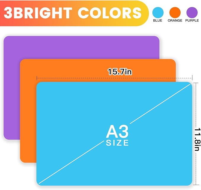 3 Pack Silicone Mats for Crafts, Premium Playdough Mat,A3 Size Silicone Sheet, Liquid, Resin Jewelry Casting Molds Mat,15.7 "x11.8" Nonstick & Nonslip Heat-Resistant Table Protector by AOULELA