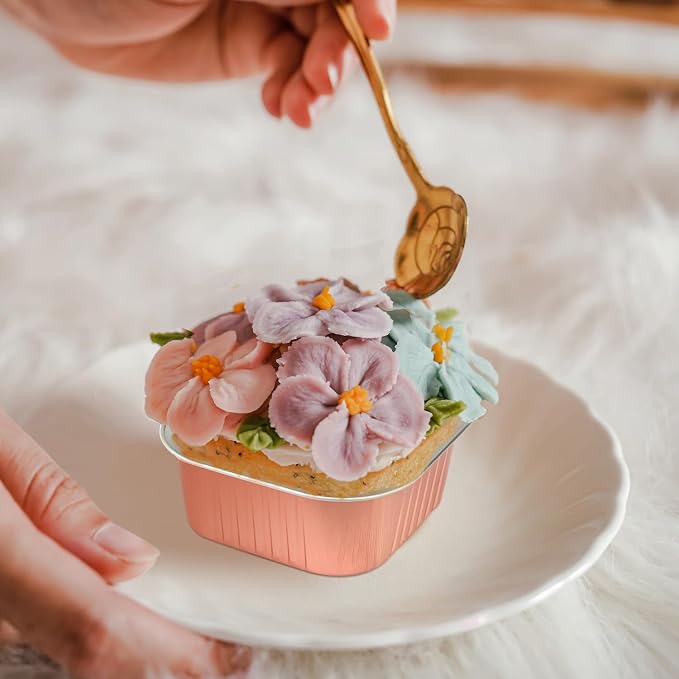 LNYZQUS 5oz Cupcake Mini Cake Pans with Lids 40 Pack, Aluminum Foil Cupcake Cups Brownie Baking Pans,Square Disposable Ramekins Baking Cups,Small Muffin Tin Holders-Champagne