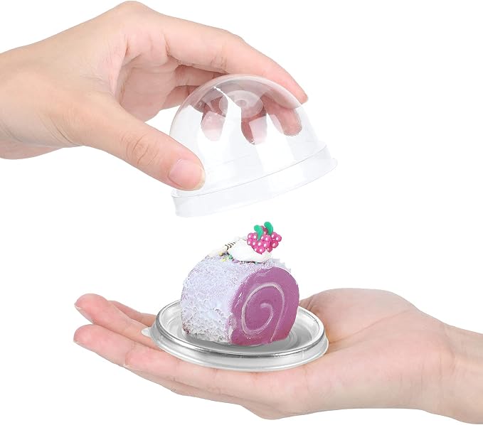 Patelai 150 Pcs Clear Plastic Mini Cupcake Container, Mini Cupcake Box Muffin Dome Muffin Single Container Box for Wedding Birthday Cheese Pastry Dessert Cake (Silver)