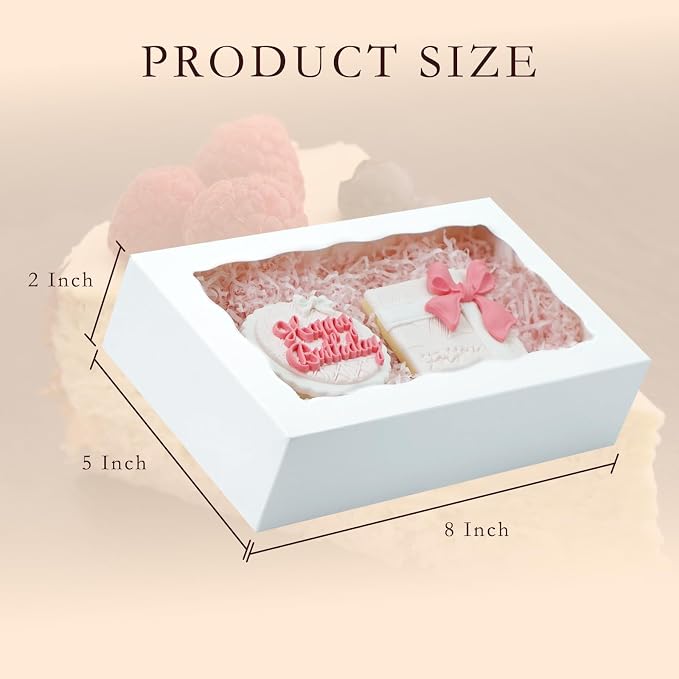 50pcs Cookie Boxes with Window 8x5x2 Inches Bakery Boxes Treat Box Dessert Box for Macaron Truffle Chocolate Covered Strawberries - White
