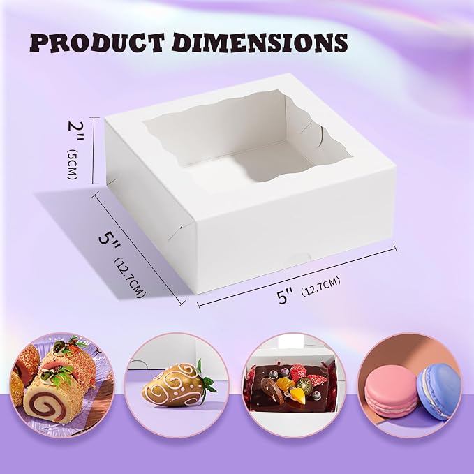 100 Pack Bakery Boxes - 5x5x2 Inches Cookies, Strawberries, Chocolate Bomb, Cakesickle, Mini Cake, Cinnamon Roll Boxes