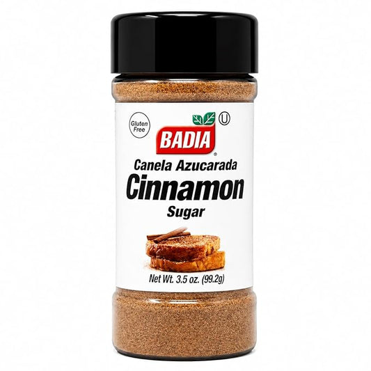 Badia Cinnamon Sugar, 3.5 oz – Sweet Blend of Cane Sugar and Ground Cinnamon, All Purpose Topping for Baking, Coffee, Desserts, Gluten Free