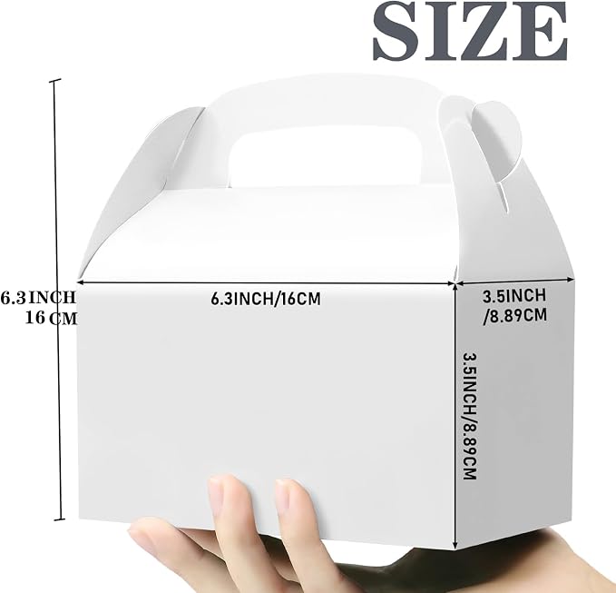 30-Pack White Party Favor Treat Boxes, Goodie Gable Paper Gift Boxes with Handles. Perfect for Wedding, Birthday, Graduation, Babyshower.