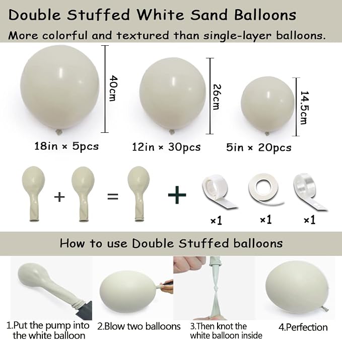 White Sand Balloon Double Stuffed Cream Off White Balloons Different Sizes Light Grey Latex Balloon Garland Pastel Balloons Arch Kit For Neutral Baby Shower Bridal Wedding Birthday Party Decor
