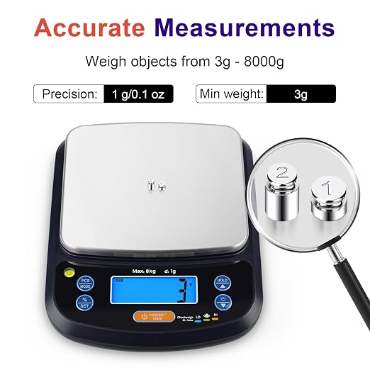 THINKSCALE Digital Kitchen Scale 17.6lb/8kg, Removable Stainless Steel Pan | Food Scale with Baker's % Percentage, IPX6 Waterproof, Tare Function for Baking, Cooking, Meal Prep, USB Adapter Included